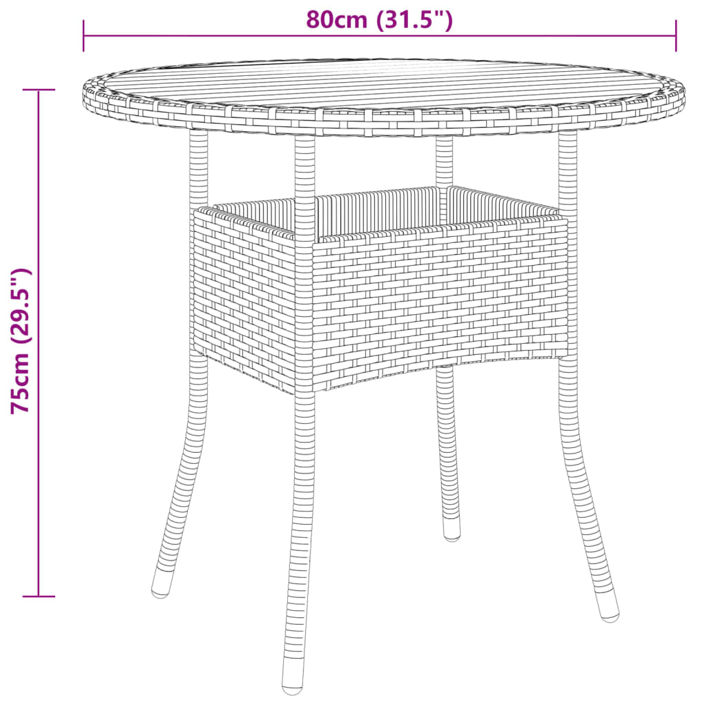 Gartentisch Ø80x75 cm Akazienholz und Poly Rattan Grau