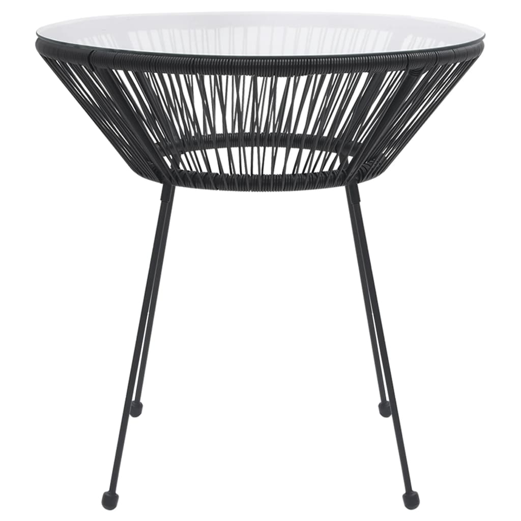 Garten-Esstisch Schwarz Ø70x74 cm Rattan und Glas