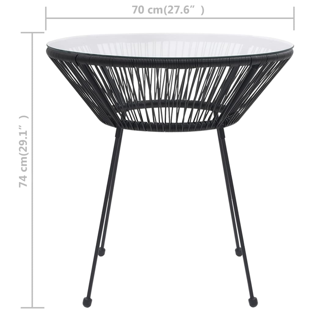 Garten-Esstisch Schwarz Ø70x74 cm Rattan und Glas