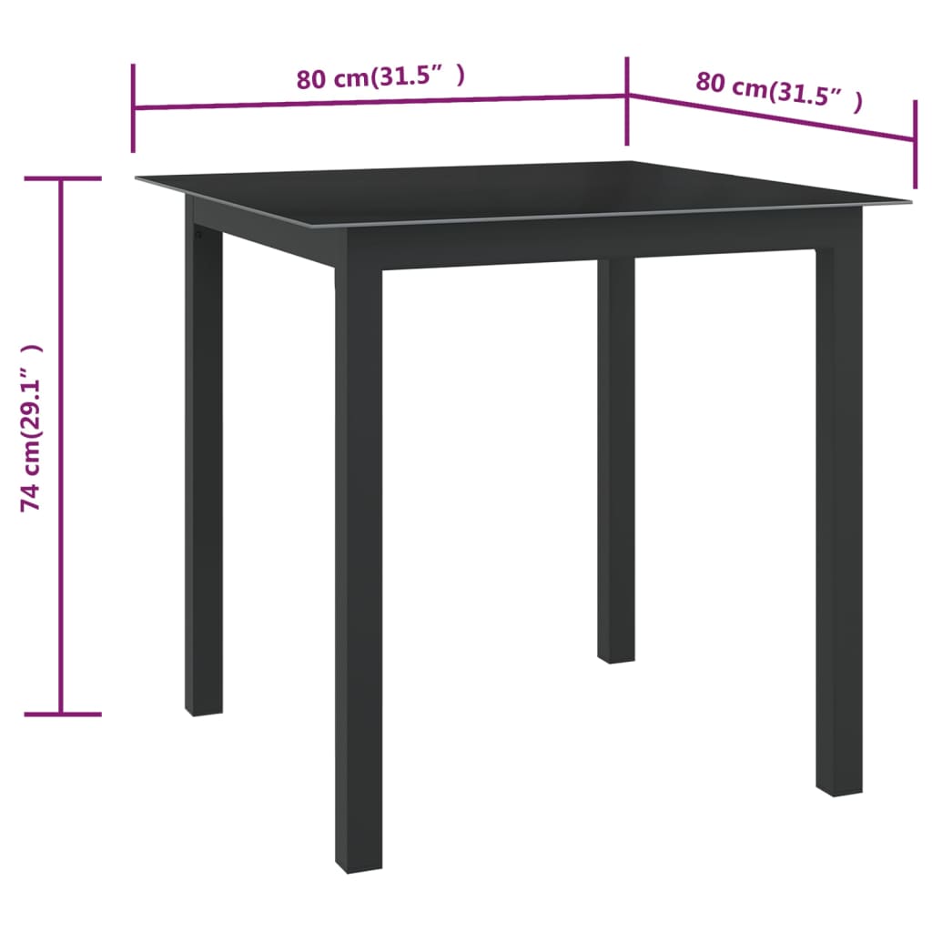 Gartentisch Schwarz 80x80x74 cm Aluminium und Glas