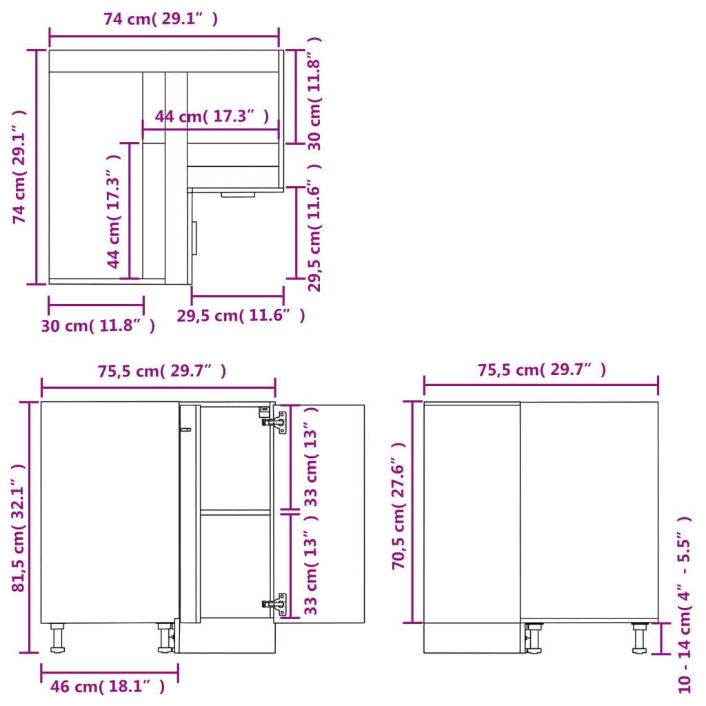 Eckunterschrank Weiß 75,5x75,5x80,5 cm Holzwerkstoff