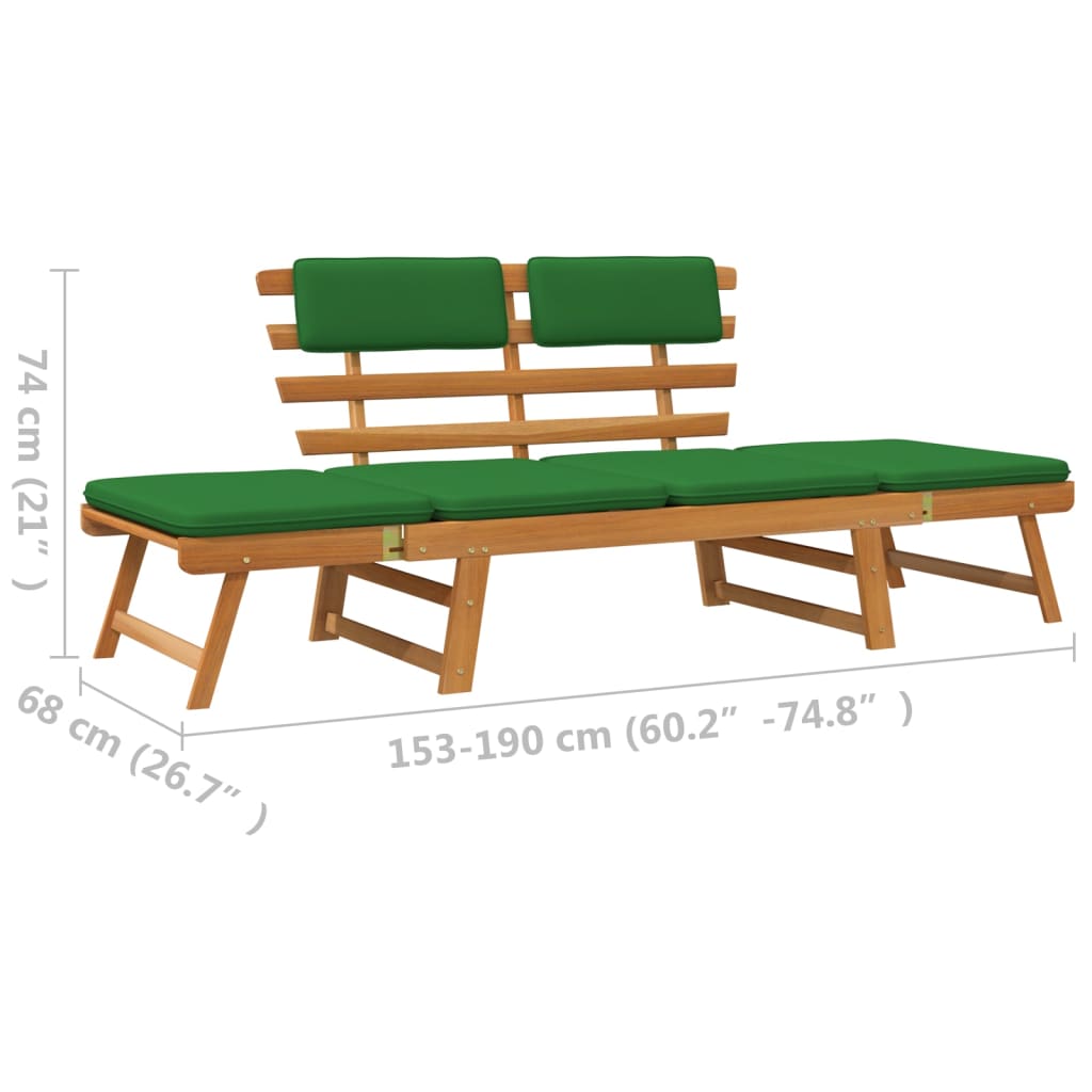 Gartenbank mit Auflagen 2-in-1 190 cm Massivholz Akazie