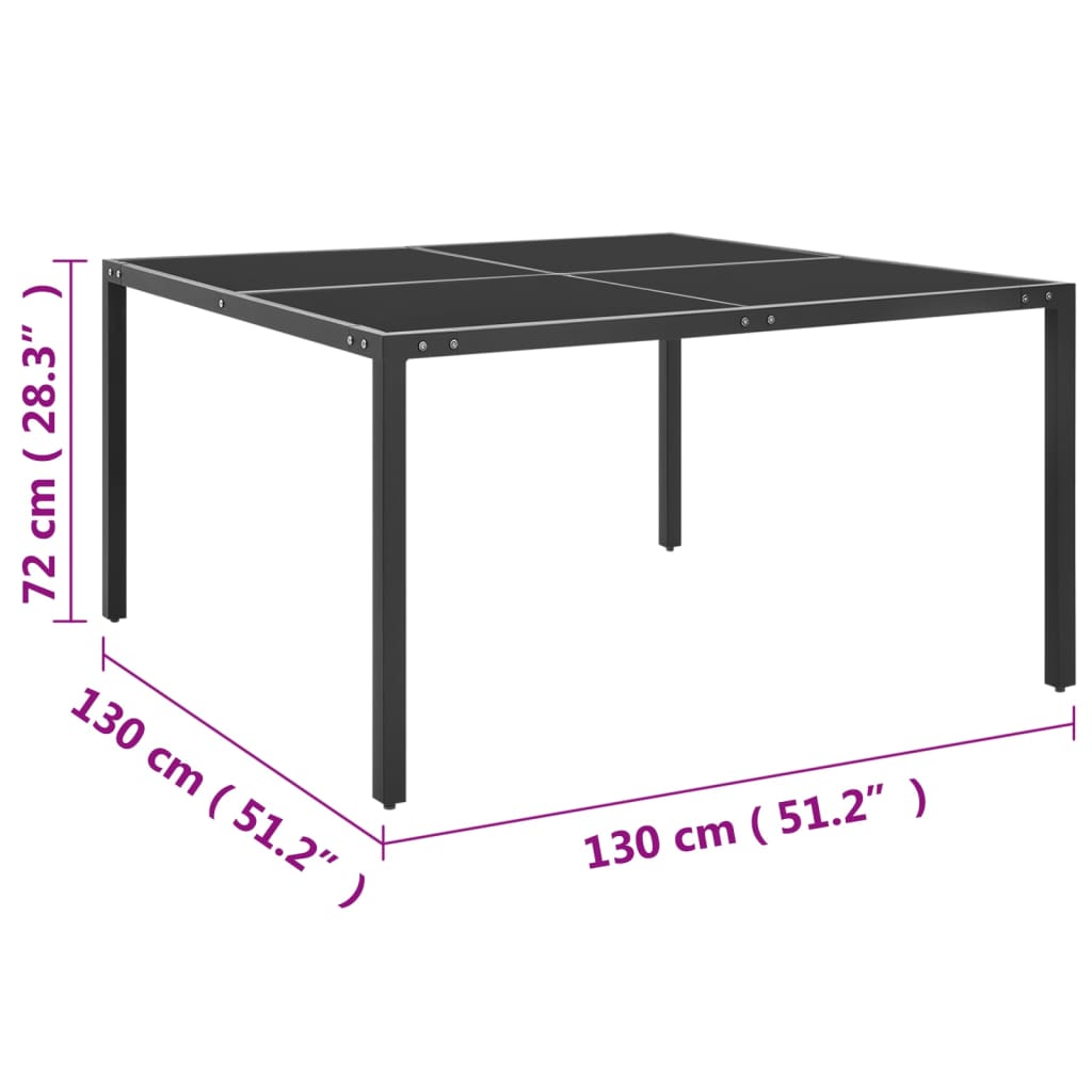 Gartentisch Anthrazit 130x130x72 cm Stahl und Glas