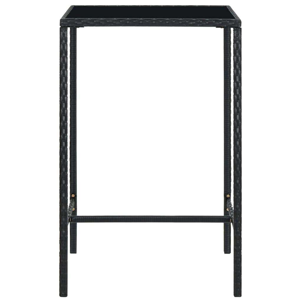 Garten-Bartisch Schwarz 70x70x110 cm Poly Rattan und Glas