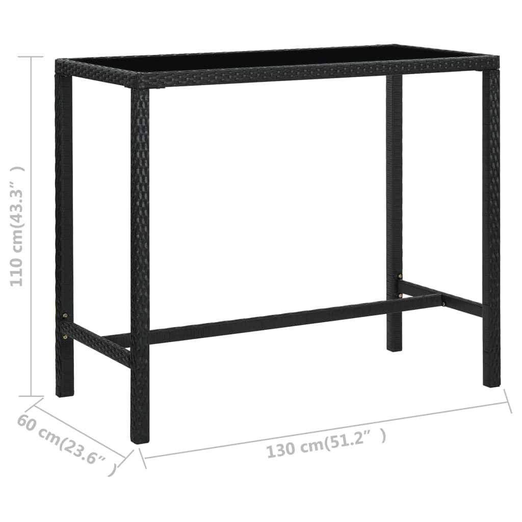 Garten-Bartisch Schwarz 130x60x110 cm Poly Rattan und Glas