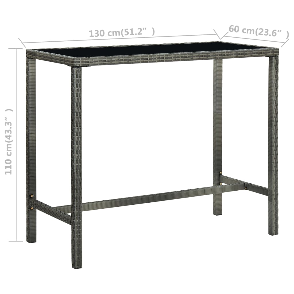 Garten-Bartisch Grau 130x60x110 cm Poly Rattan und Glas