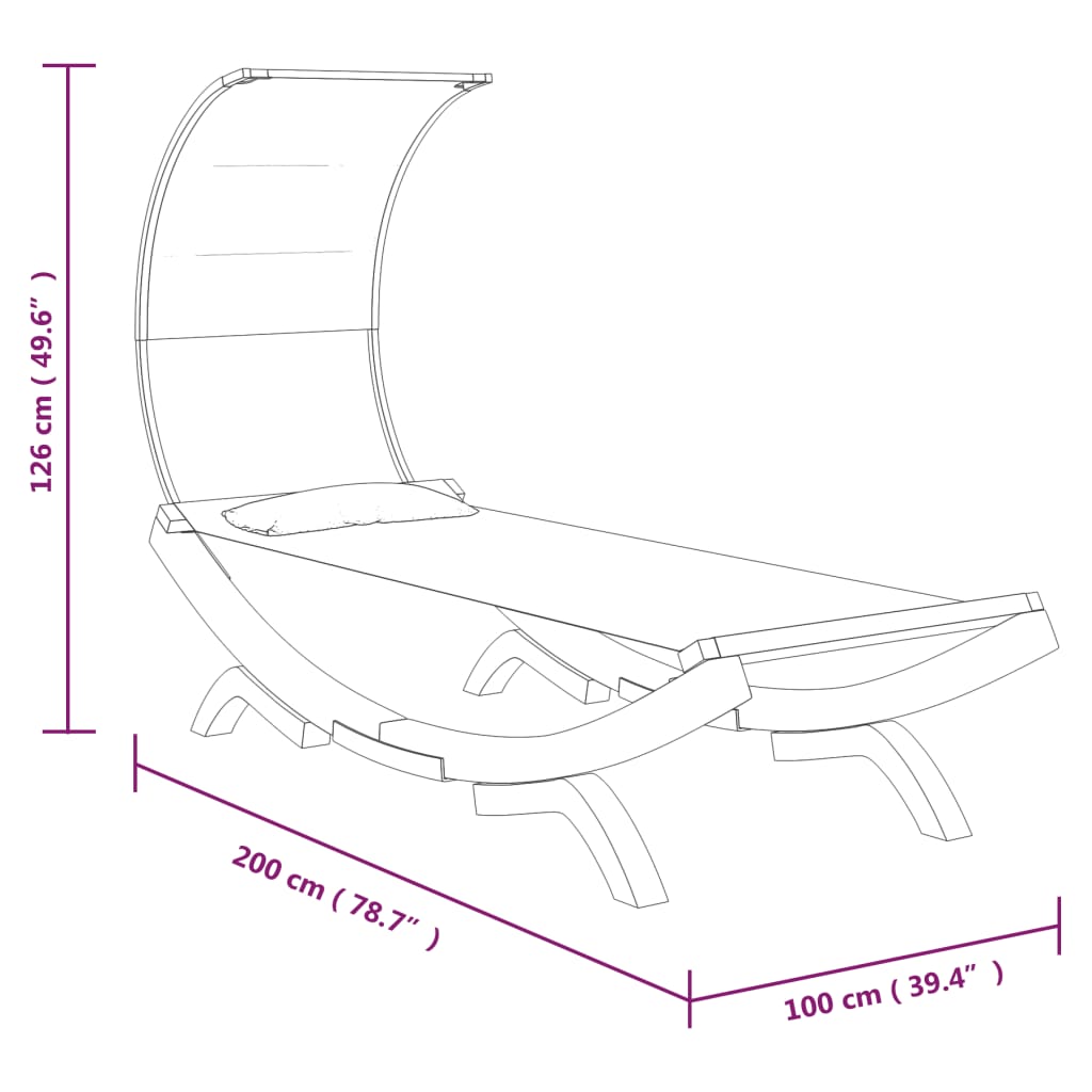 Sonnenliege mit Dach 100x200x126 cm Bugholz Massiv Creme