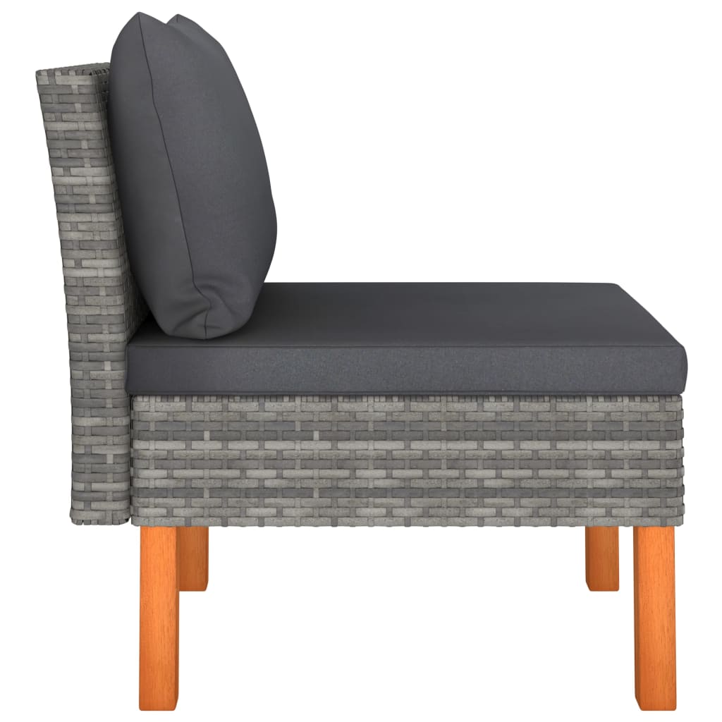 Mittelsofa Poly Rattan und Eukalyptus Massivholz