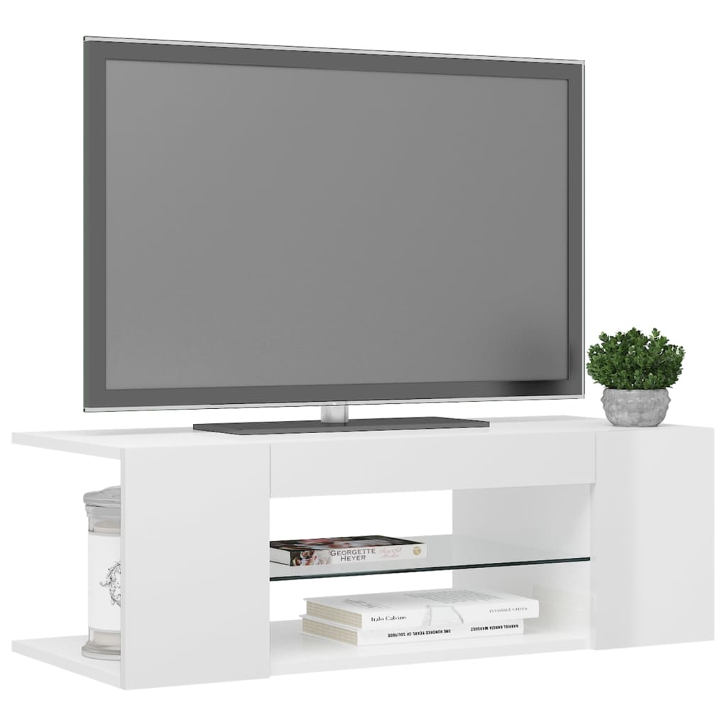 TV-Schrank mit LED-Leuchten Hochglanz-Weiß 90x39x30 cm