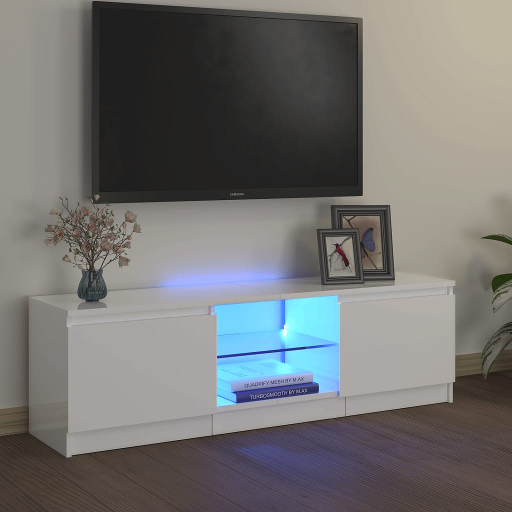 TV-Schrank mit LED-Leuchten Hochglanz-Weiß 120x30x35,5 cm