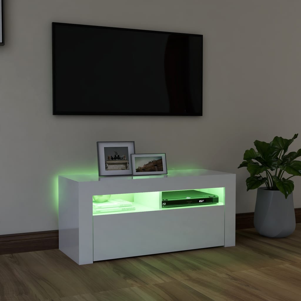 TV-Schrank mit LED-Leuchten Hochglanz-Weiß 90x35x40 cm