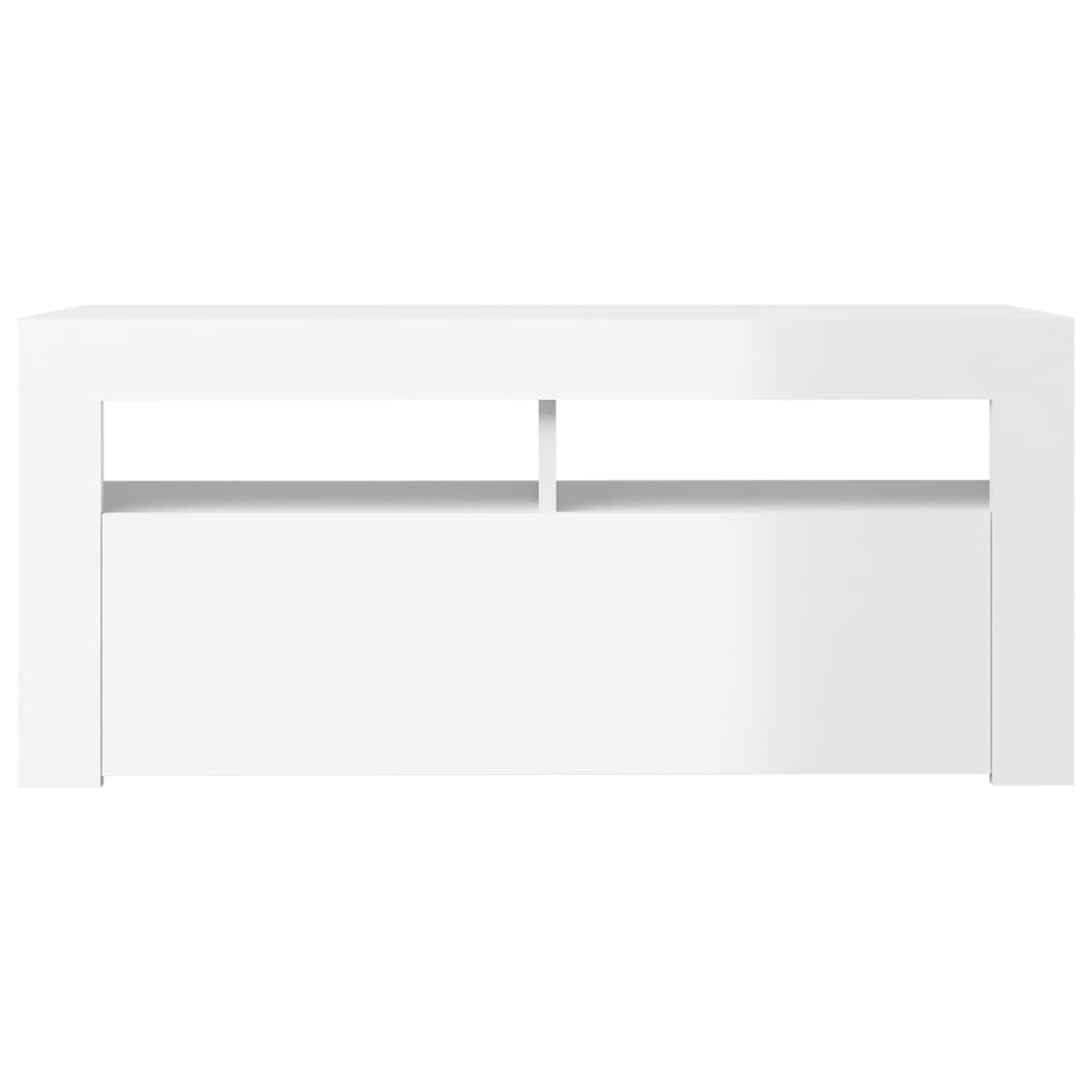 TV-Schrank mit LED-Leuchten Hochglanz-Weiß 90x35x40 cm