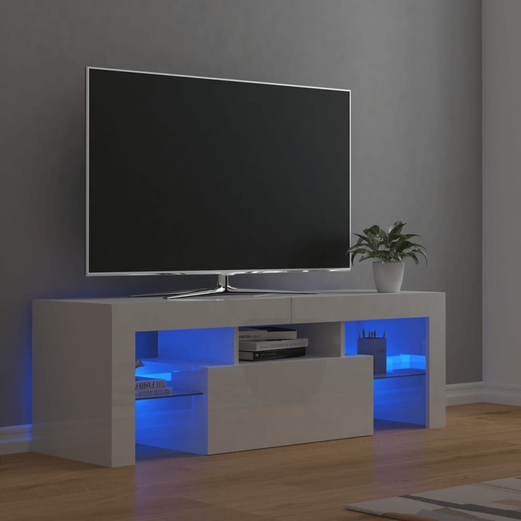 TV-Schrank mit LED-Leuchten Hochglanz-Weiß 120x35x40 cm