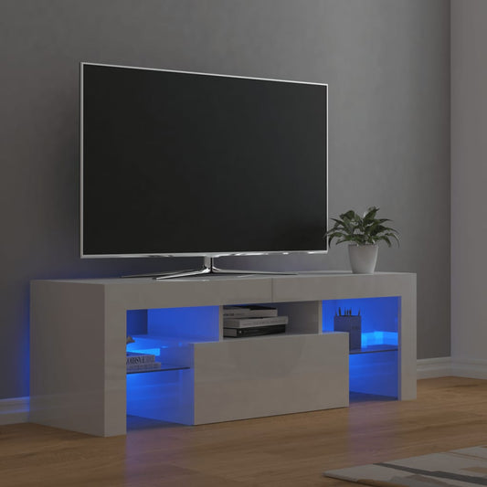 TV-Schrank mit LED-Leuchten Hochglanz-Weiß 120x35x40 cm