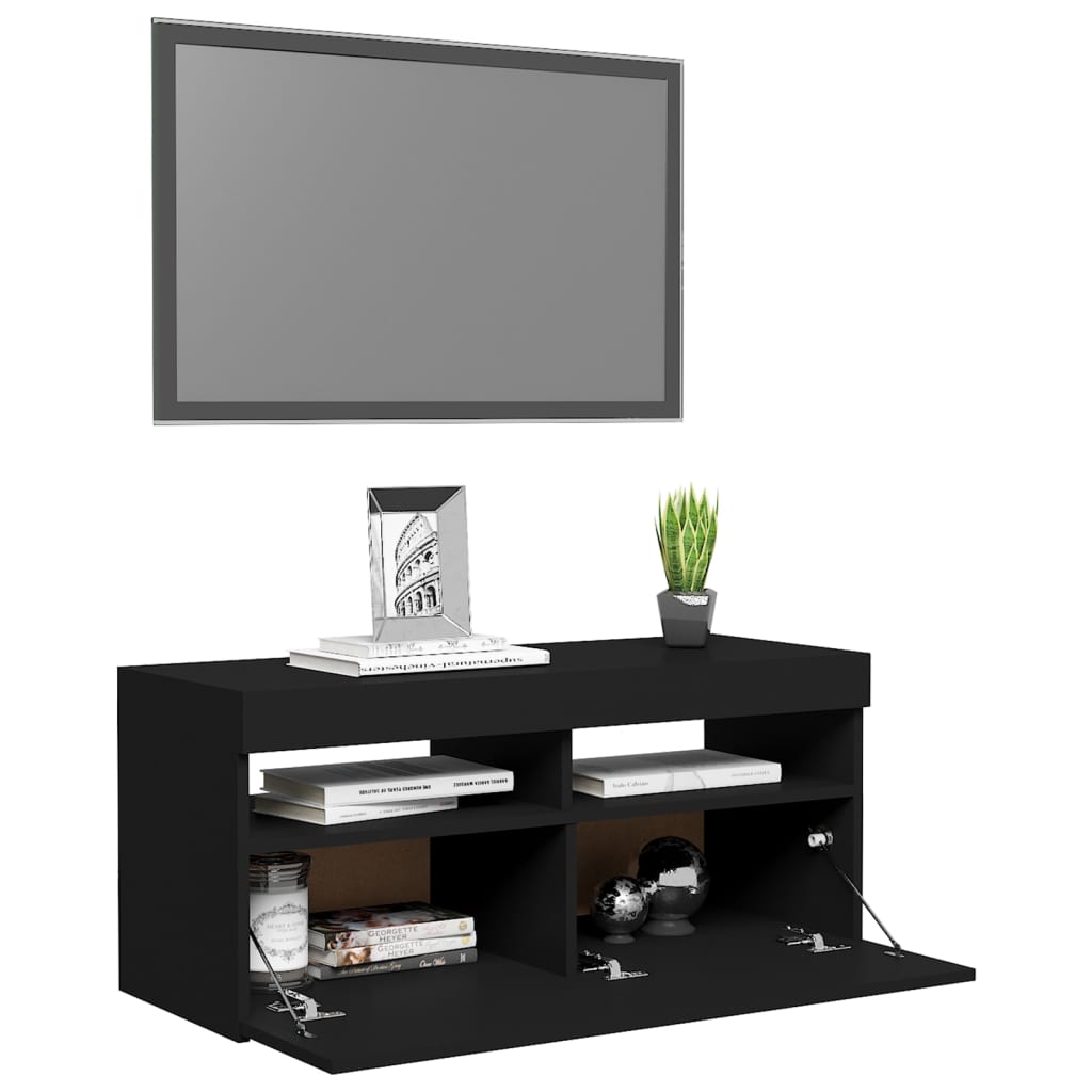 TV-Schrank mit LED-Leuchten Schwarz 90x35x40 cm