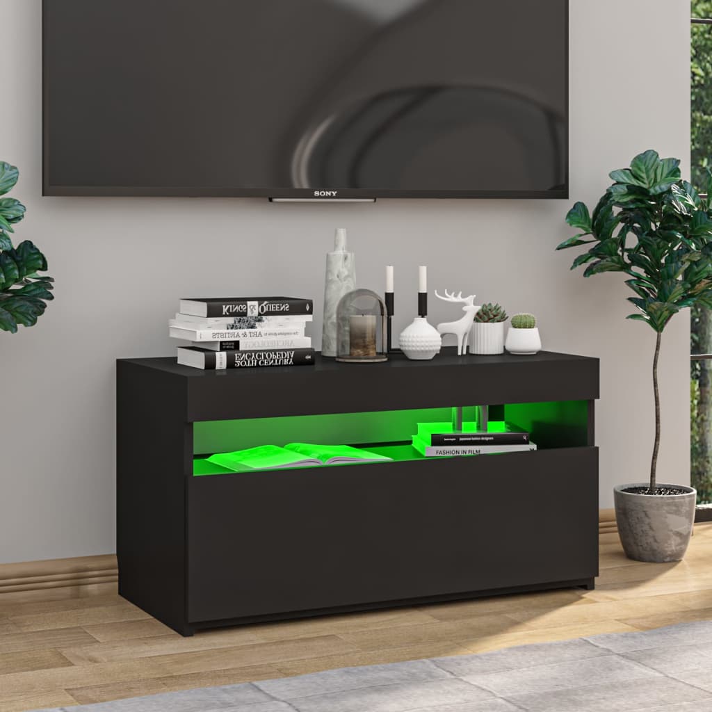 TV-Schrank mit LED-Leuchten Schwarz 75x35x40 cm