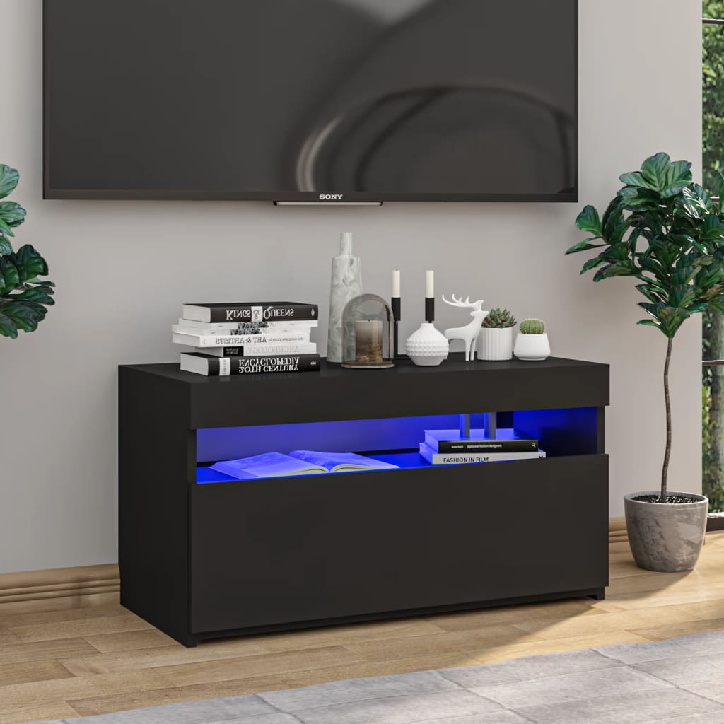 TV-Schrank mit LED-Leuchten Schwarz 75x35x40 cm