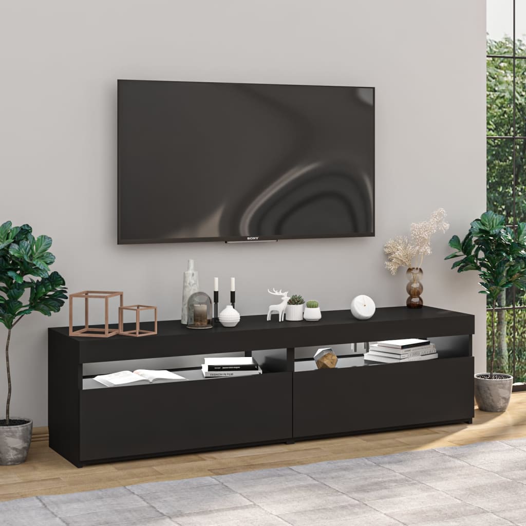 TV-Schränke 2 Stk. mit LED-Leuchten Schwarz 75x35x40 cm