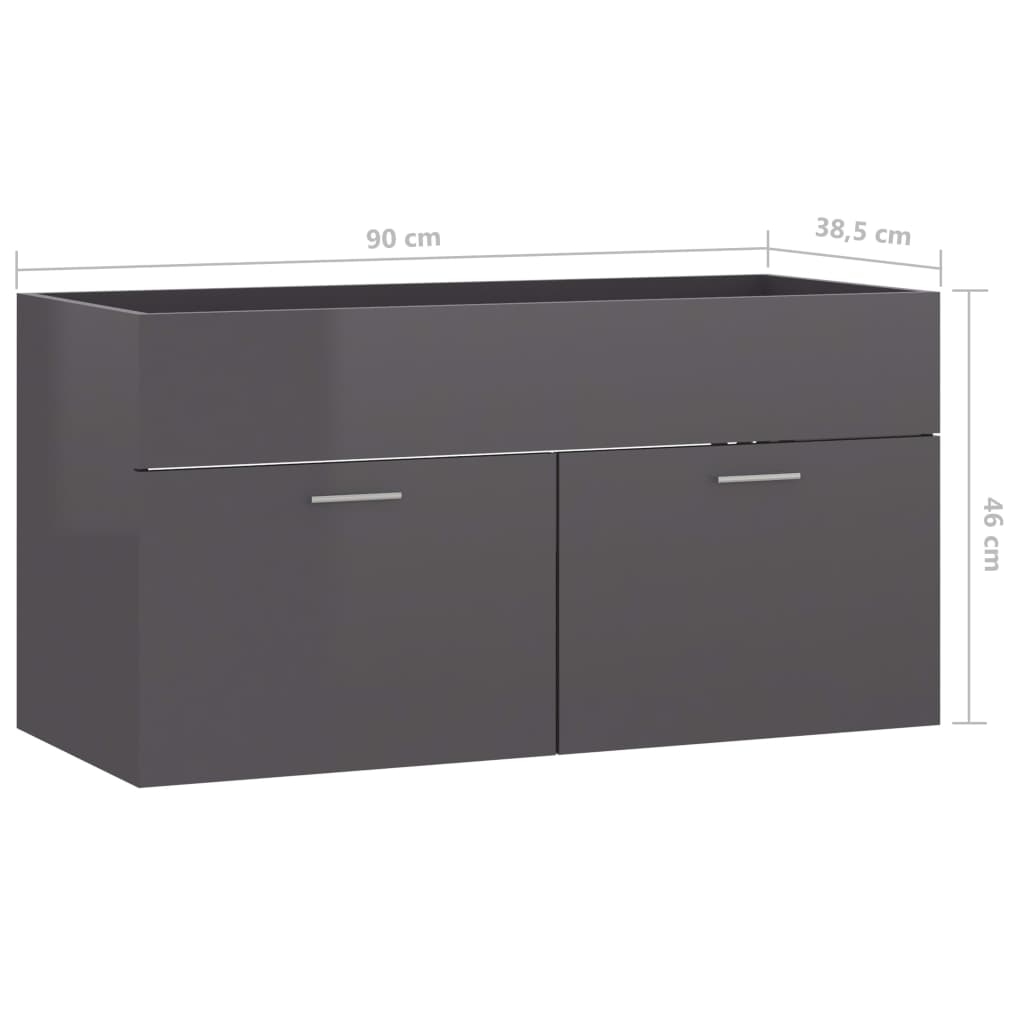 Waschbeckenunterschrank Hochglanz-Grau 90x38,5x46cm