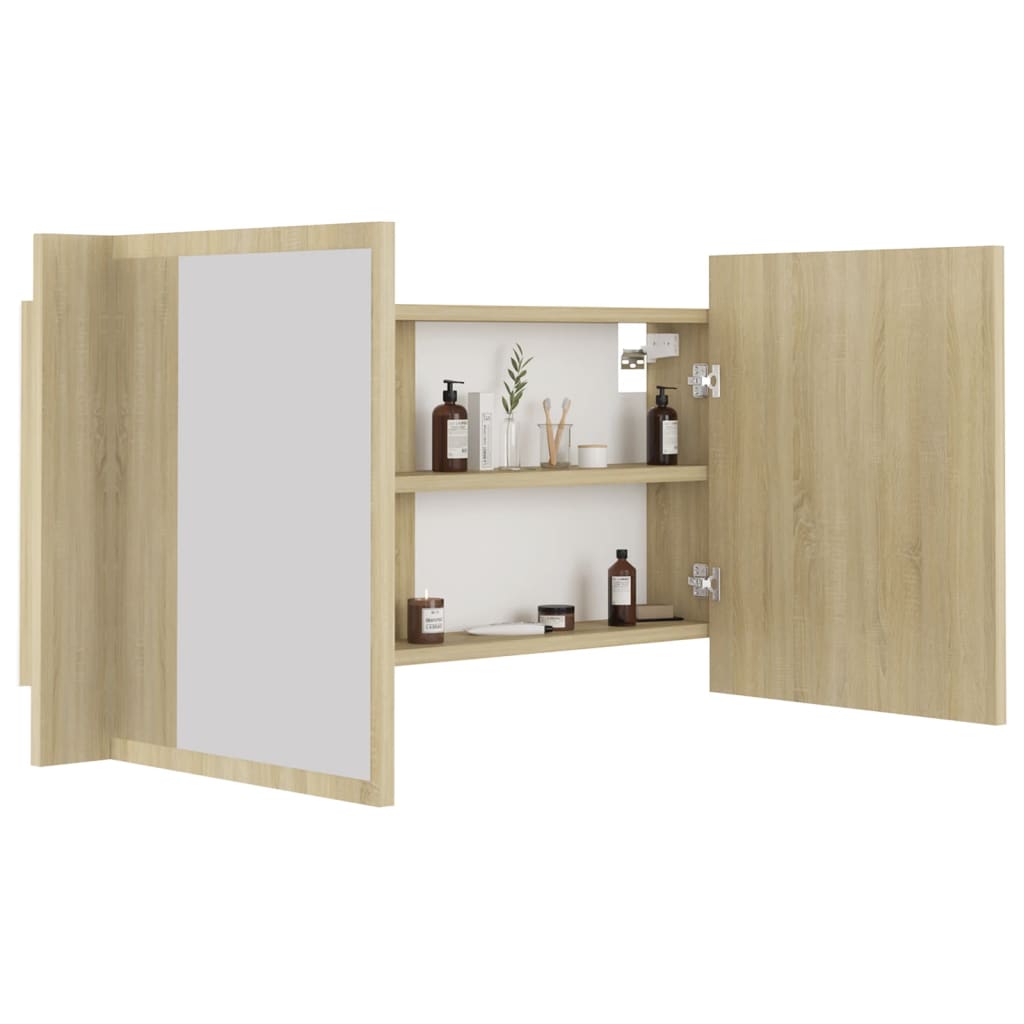 LED-Bad-Spiegelschrank Sonoma-Eiche 90x12x45 cm Acryl