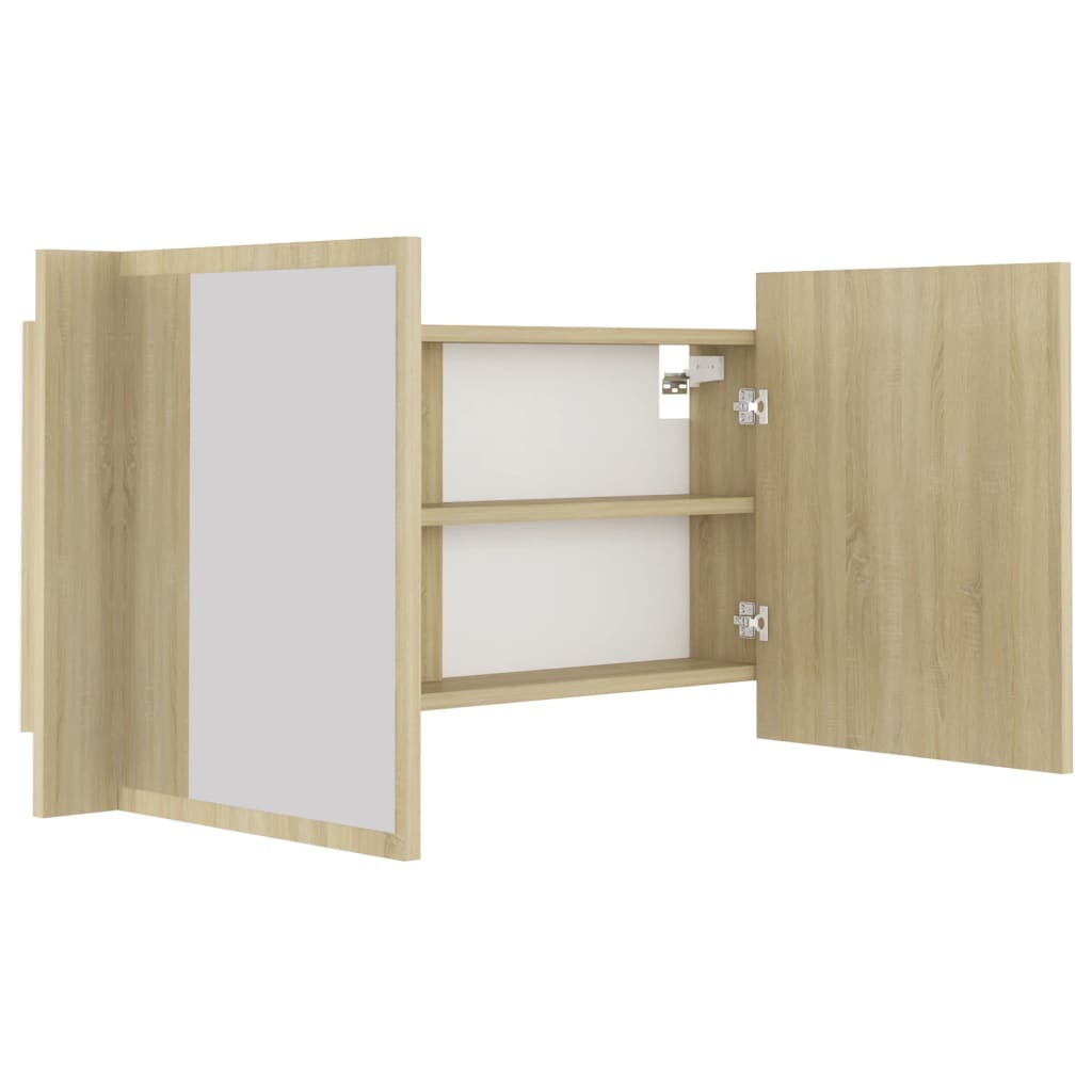 LED-Bad-Spiegelschrank Sonoma-Eiche 90x12x45 cm Acryl