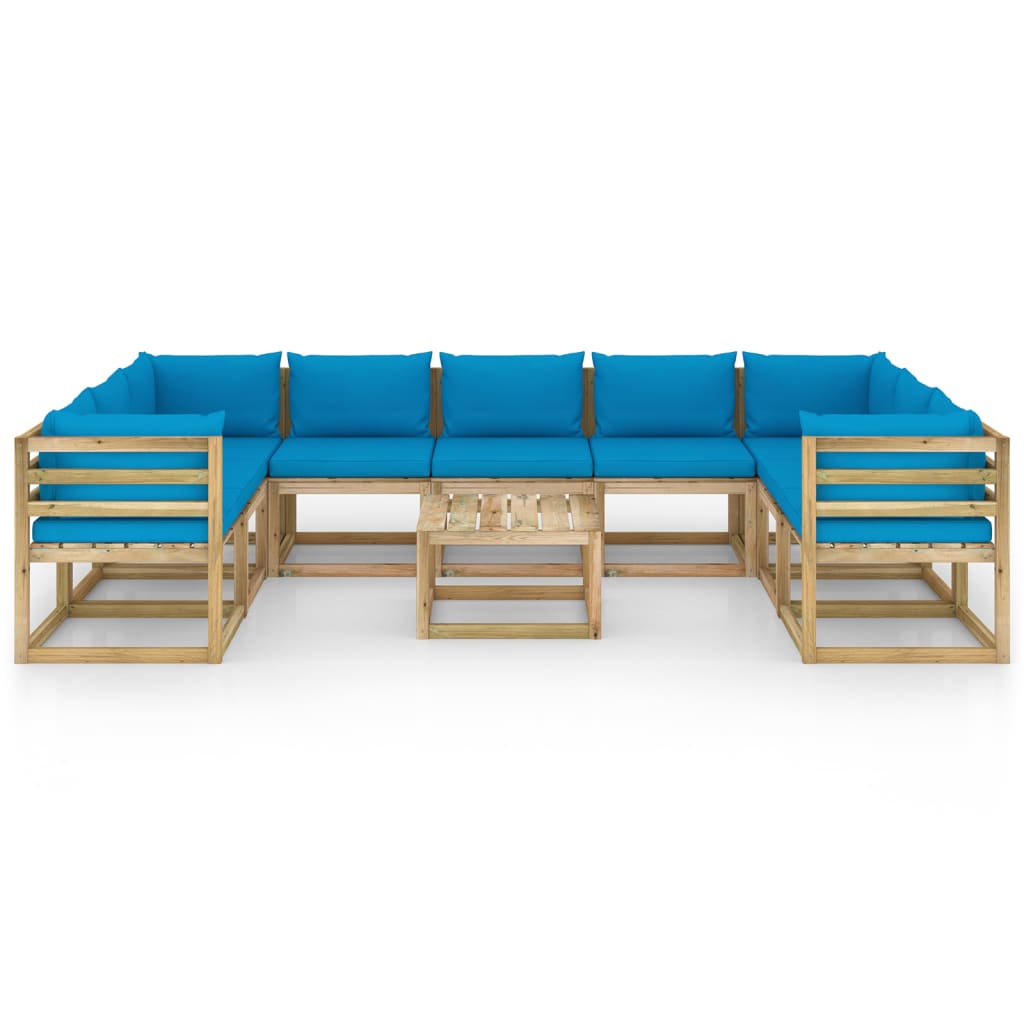 10-tlg. Garten-Lounge-Set mit Kissen Imprägniertes Kiefernholz