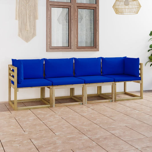 Gartensofa 4-Sitzer mit Kissen in Blau