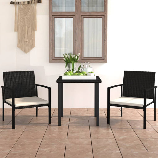 3-tlg. Garten-Essgruppe Poly Rattan Schwarz