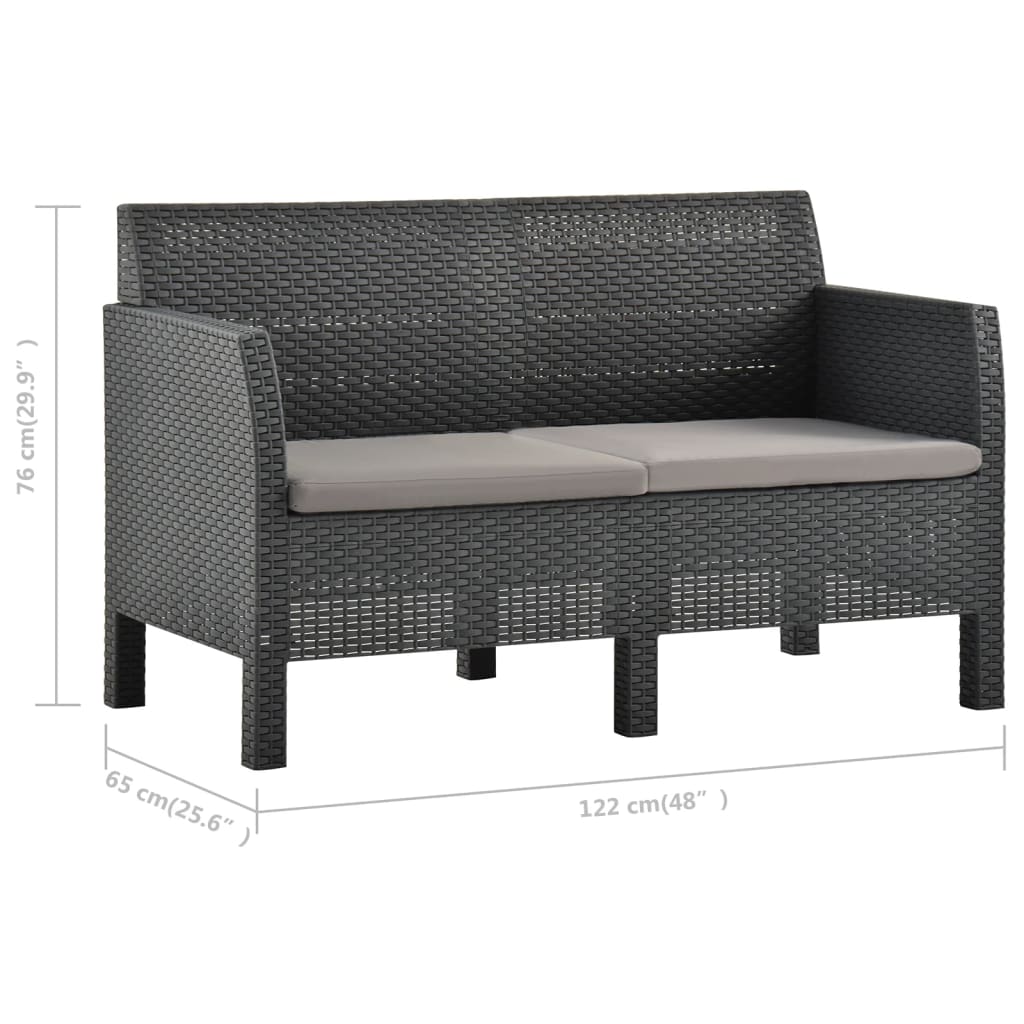 2-Sitzer Gartensofa mit Kissen Anthrazit PP Rattan