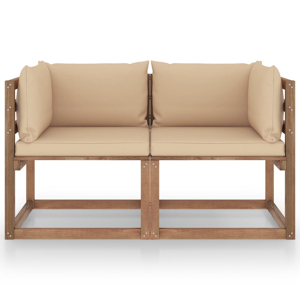 Garten-Palettensofa 2-Sitzer mit Kissen in Beige Kiefernholz