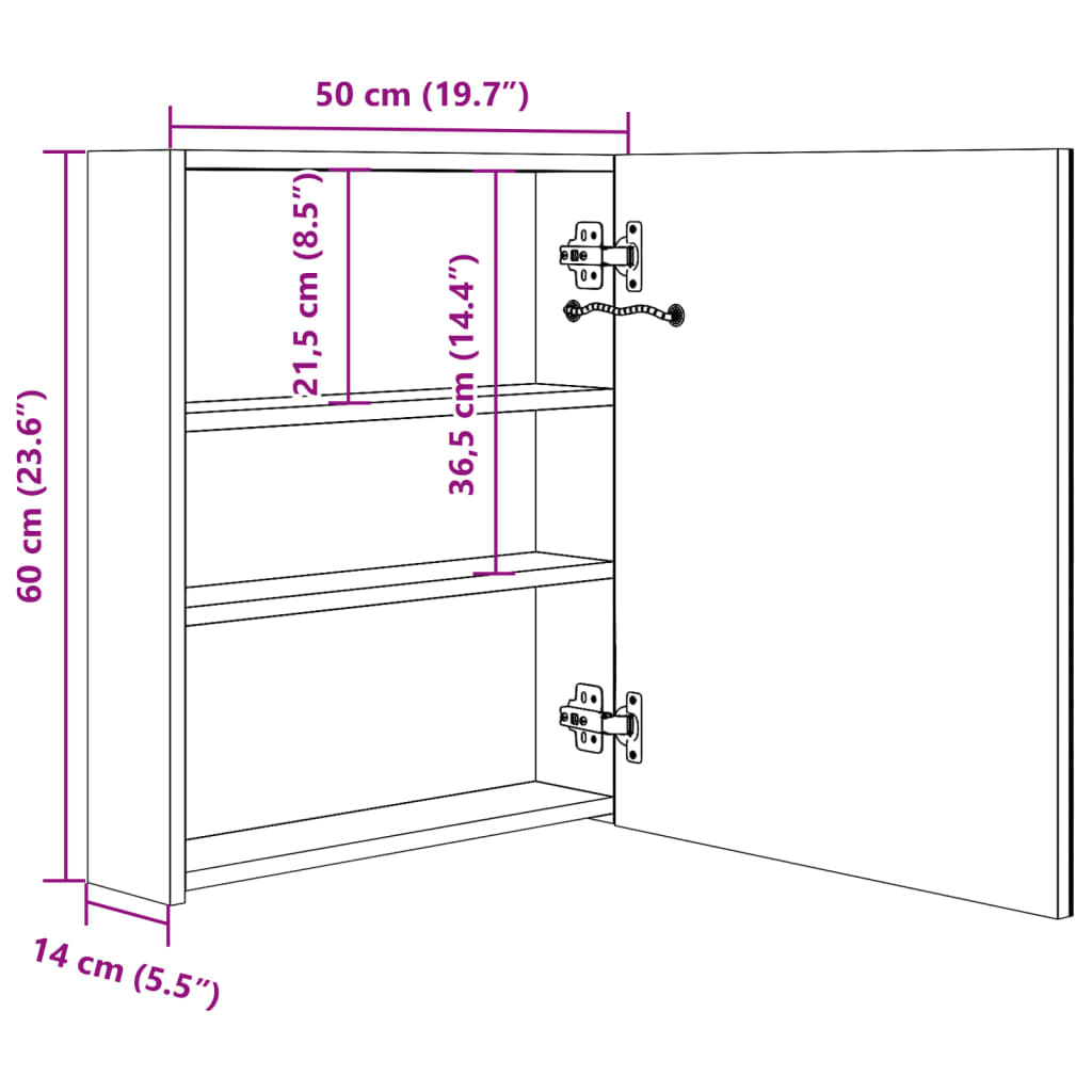 LED-Bad-Spiegelschrank Schwarz 50x14x60 cm