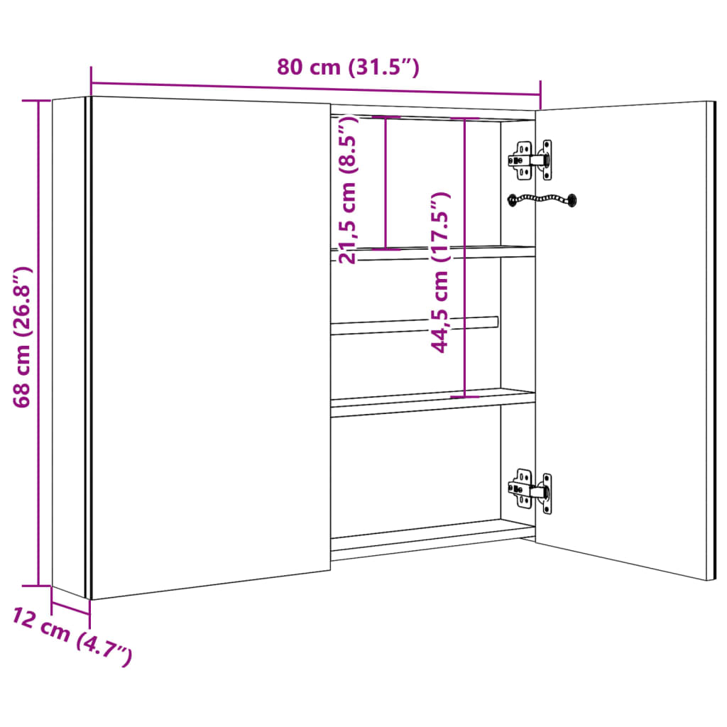 LED-Spiegelschrank fürs Bad Glänzend Schwarz 80x12x68 cm