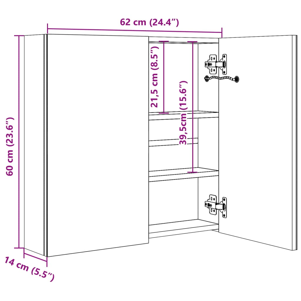 LED-Spiegelschrank fürs Bad Glänzend Schwarz 62x14x60 cm