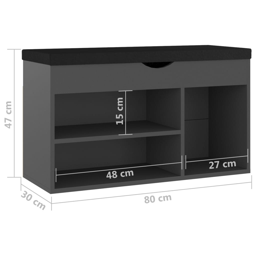 Schuhbank mit Kissen Grau 80x30x47 cm Holzwerkstoff