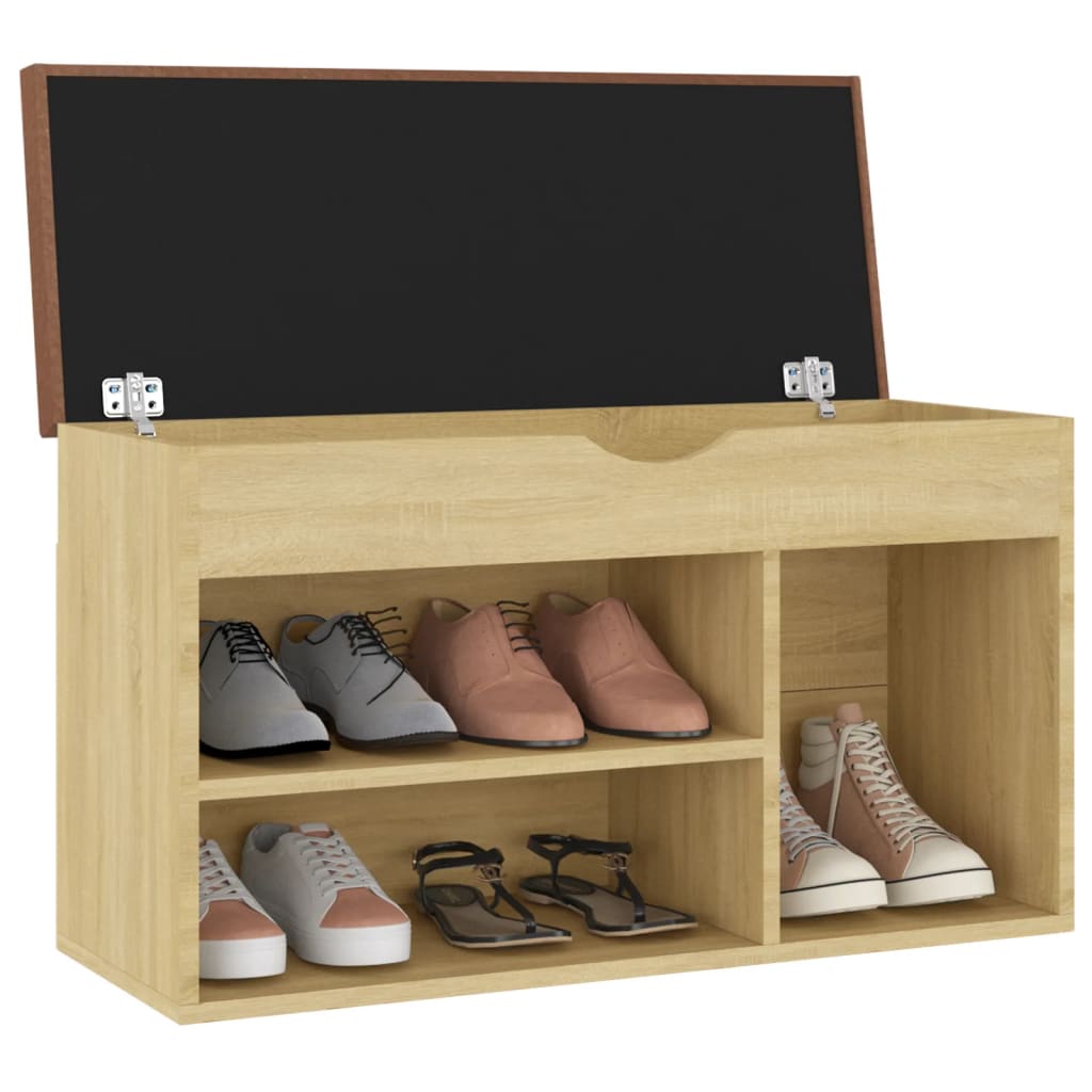 Schuhbank mit Kissen Sonoma-Eiche 80x30x47 cm Holzwerkstoff