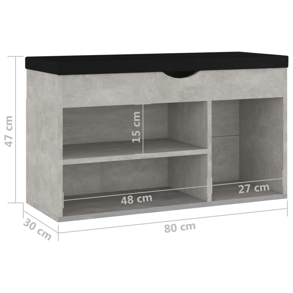 Schuhbank mit Kissen Betongrau 80x30x47 cm Holzwerkstoff