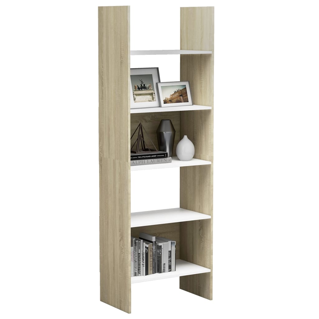 Bücherregal Weiß und Sonoma-Eiche 60x35x180 cm Holzwerkstoff