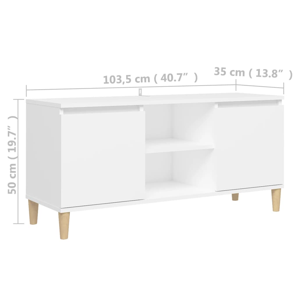 TV-Schrank mit Massivholz-Beinen Weiß 103,5x30x50 cm