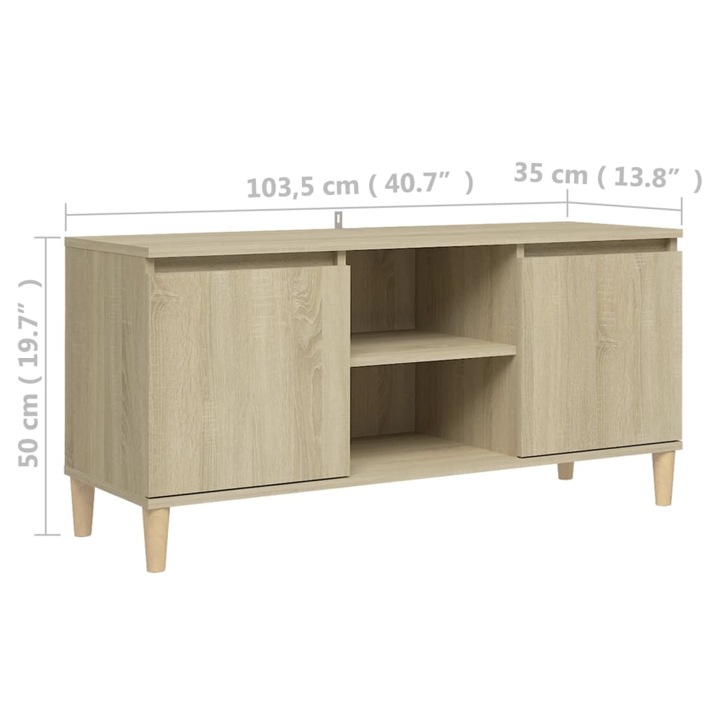 TV-Schrank mit Massivholz-Beinen Sonoma-Eiche 103,5x35x50 cm