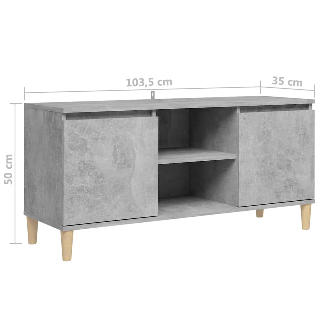 TV-Schrank mit Massivholz-Beinen Betongrau 103,5x35x50 cm