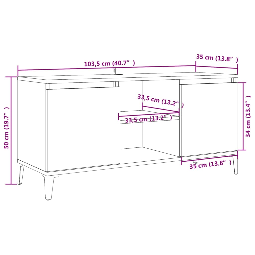 TV-Schrank mit Metallbeinen Betongrau 103,5x35x50 cm