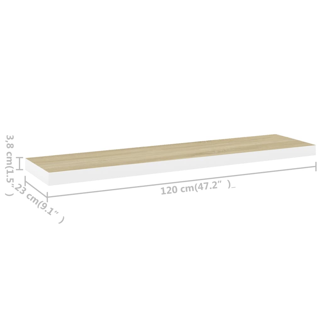 Schweberegale 2 Stk. Eichen-Optik und Weiß 120x23,5x3,8 cm MDF