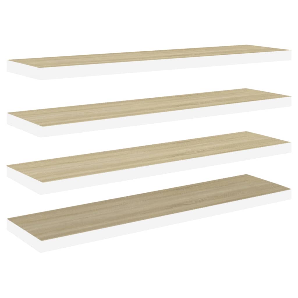 Schweberegale 4 Stk. Eichen-Optik und Weiß 120x23,5x3,8 cm MDF