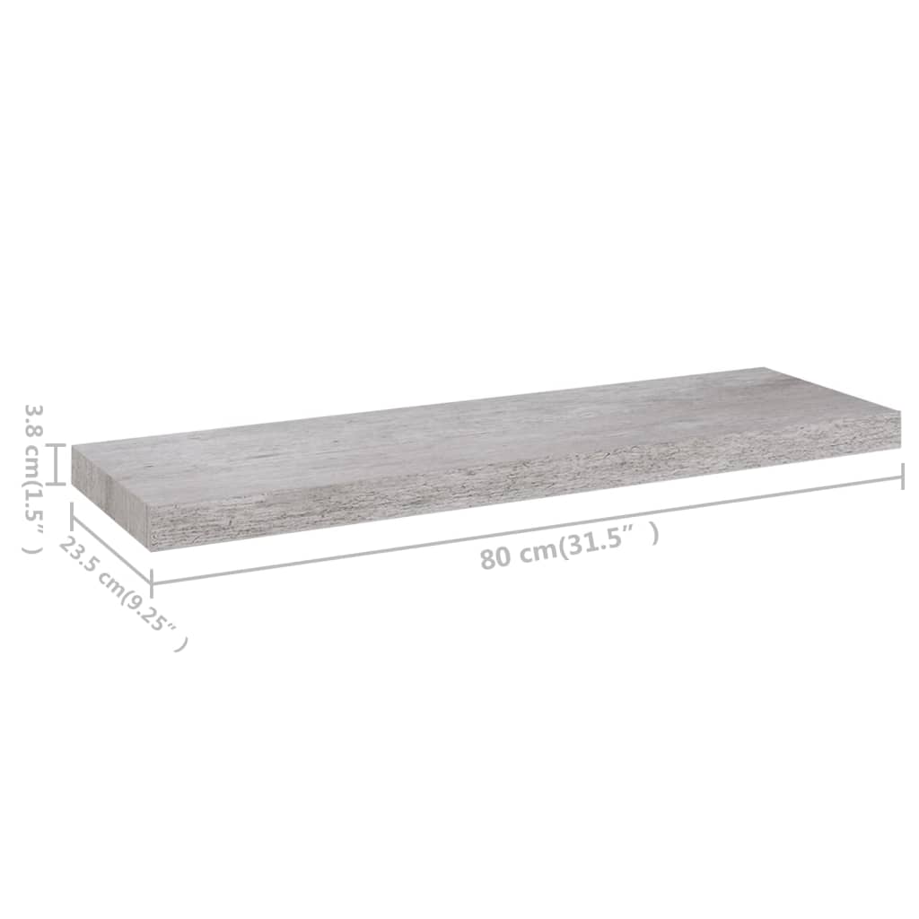 Schweberegale 2 Stk. Betongrau 80x23,5x3,8 cm MDF