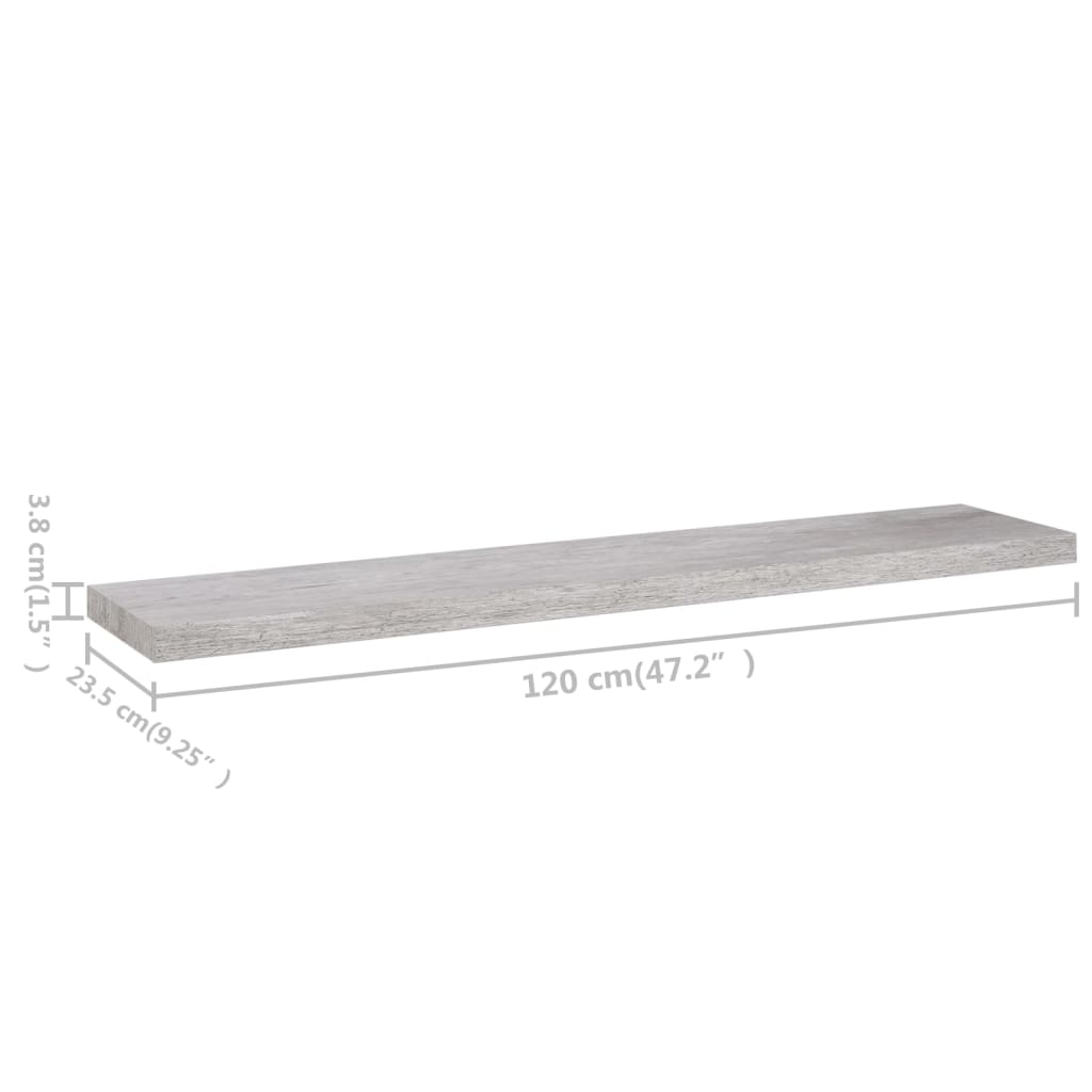 Schweberegale 2 Stk. Betongrau 120x23,5x3,8 cm MDF