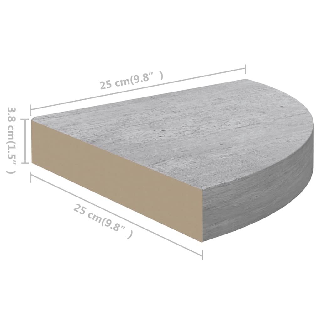 Eck-Schweberegale 4 Stk. Betongrau 25x25x3,8 cm MDF