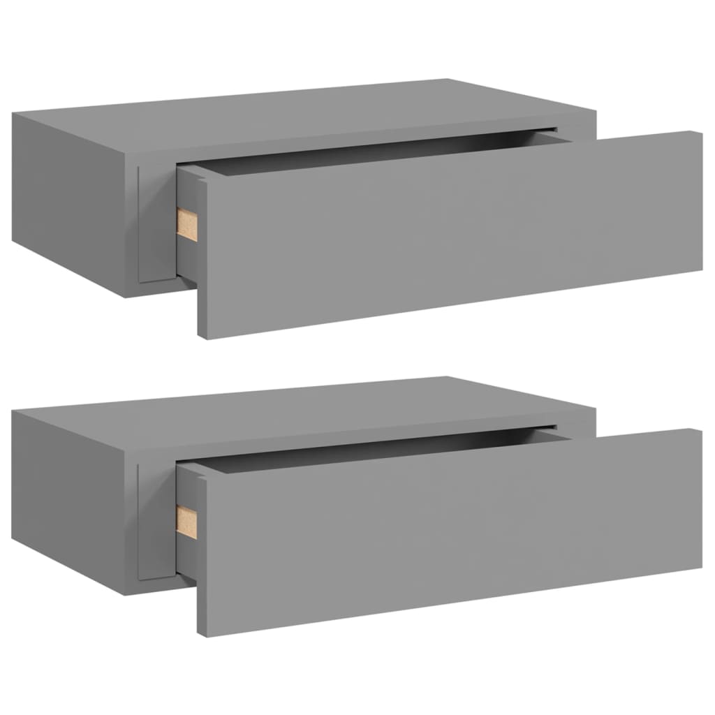 Wandregale mit Schubladen 2 Stk. Grau 40x23,5x10 cm MDF