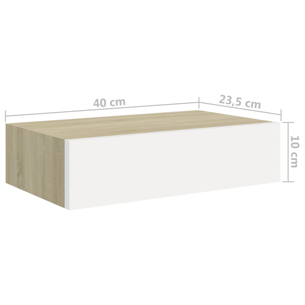 Wandregal mit Schublade Eichen-Optik und Weiß 40x23,5x10 cm MDF