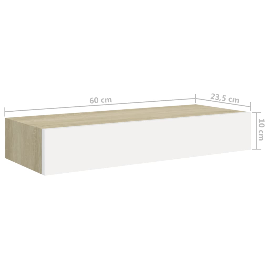 Wandregale mit Schubladen 2 Stk. Eichen-Optik Weiß 60x23,5x10cm