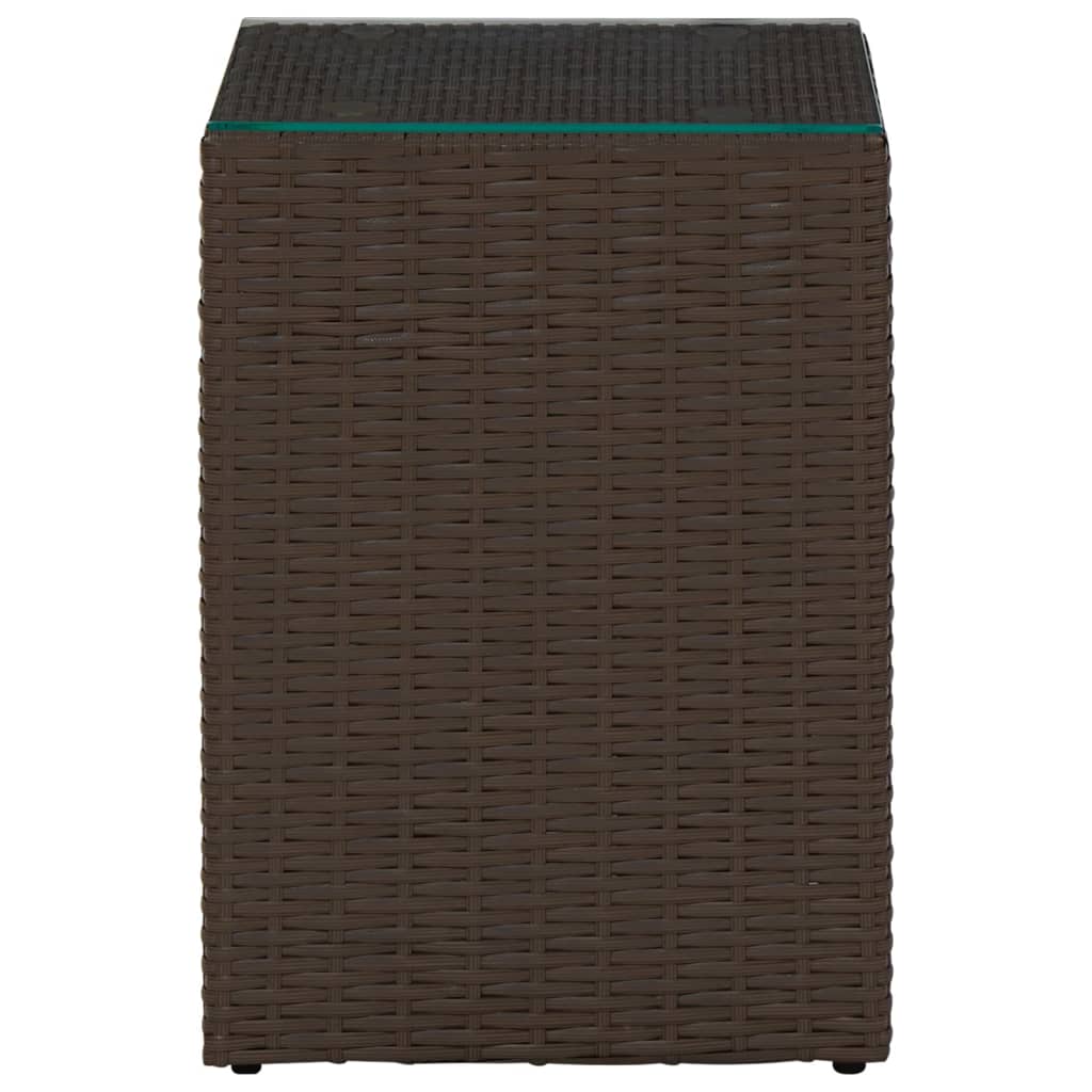 Beistelltisch mit Glasplatte Braun 35x35x52 cm Poly Rattan